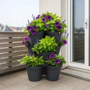 Stablebare trippelpotter | Antrasitt | 44x44x20 cm